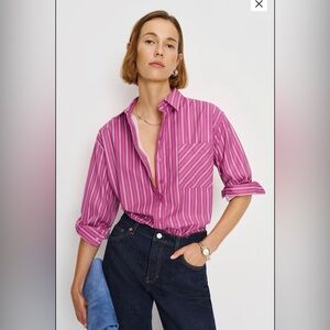 Reformation Eli Oversized Hibiscus StripButton-Down Shirt
